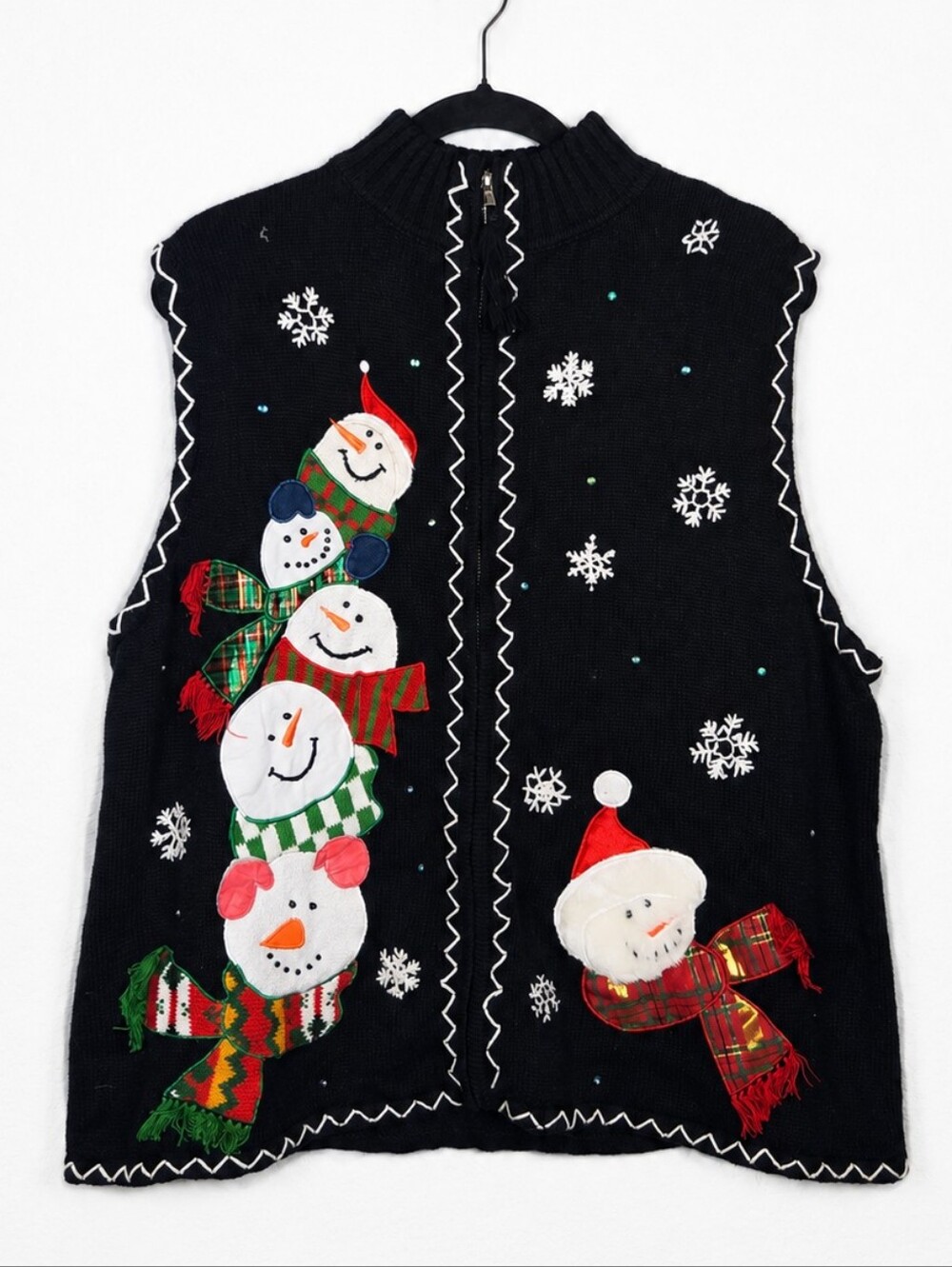 Vintage Hampshire Studio Snow Christmas Snowman Zip Vest 2X Ugly Sweater